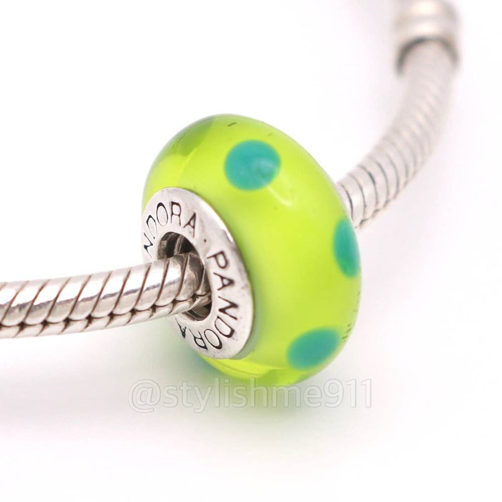 Authentic PANDORA Green Polka Dots Glass Murano Charm
